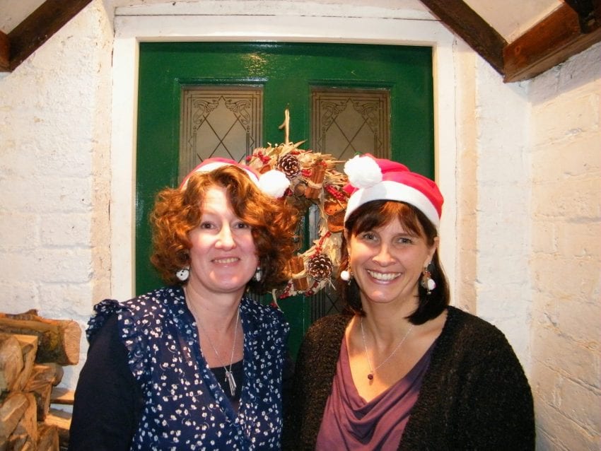 dried flowers staff in christmas hats